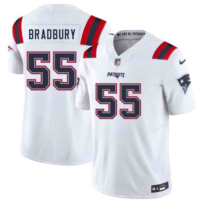 Men's New England Patriots #55 Garrett Bradbury White 2025 F.U.S.E. Vapor Limited Stitched Football Jersey